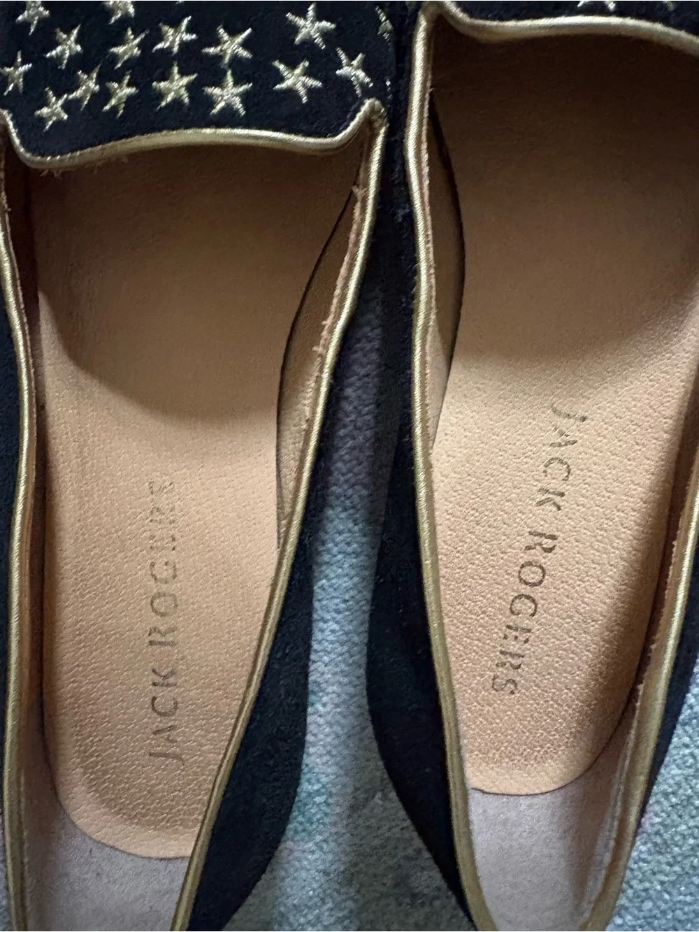 Jack Rogers Black & Gold Star-Embroidered Women's Flats